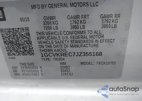 2018 Chevrolet Silverado 1500 2Lt from USA, damaged, VIN 1GCVKREC7JZ355168